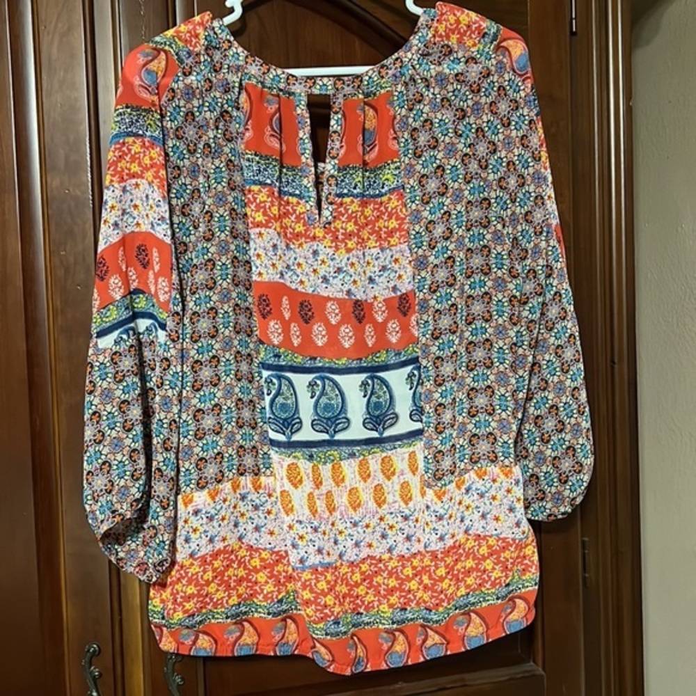 🌺🌺 NEW DIRECTIONS colorful boho top Size L